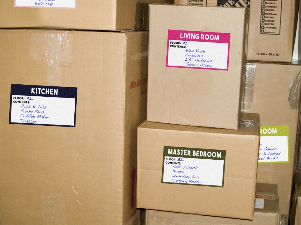 Girl Creative has free downloadable colour coded moving labels.