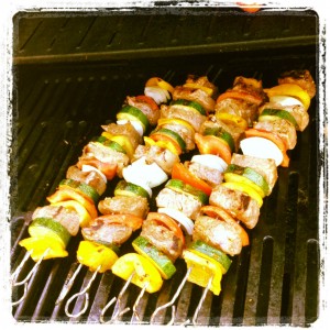 Grilling my homemade Shish Kebabs. 