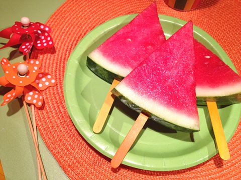 Popsicle sticks make serving watermelon easy!