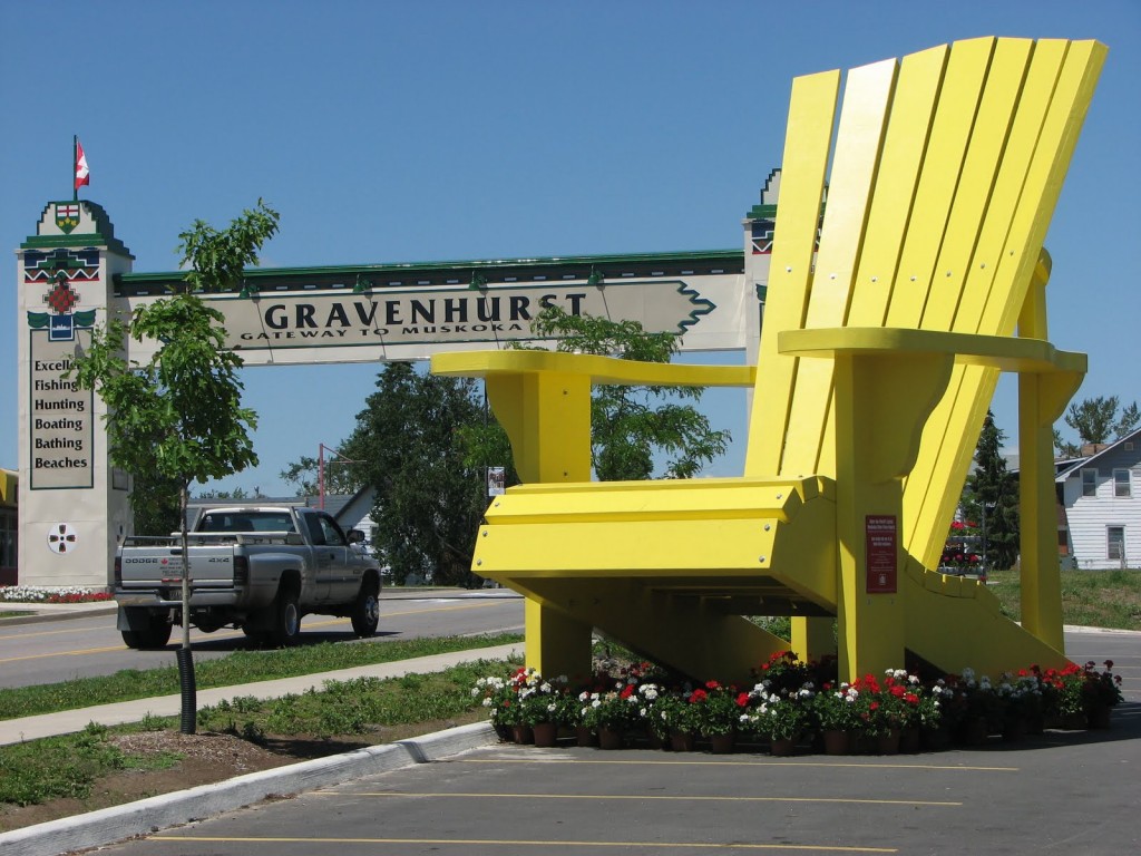 Gravenhurst Ont is home to the "World's Largest Muskoka Chair" measuring 21' high and 16' wide.