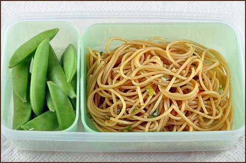 Simple Sesame Noodles with a side of Snap Peas