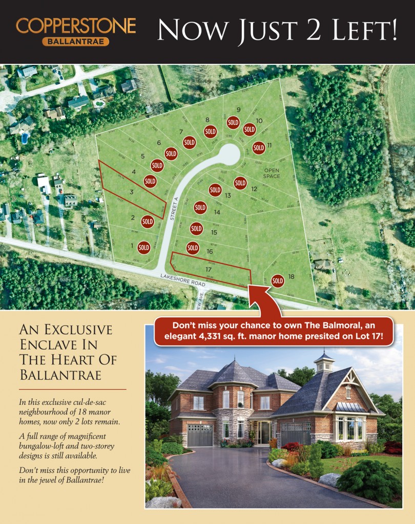 Only two lots remain in Copperstone, Ballantrae ON