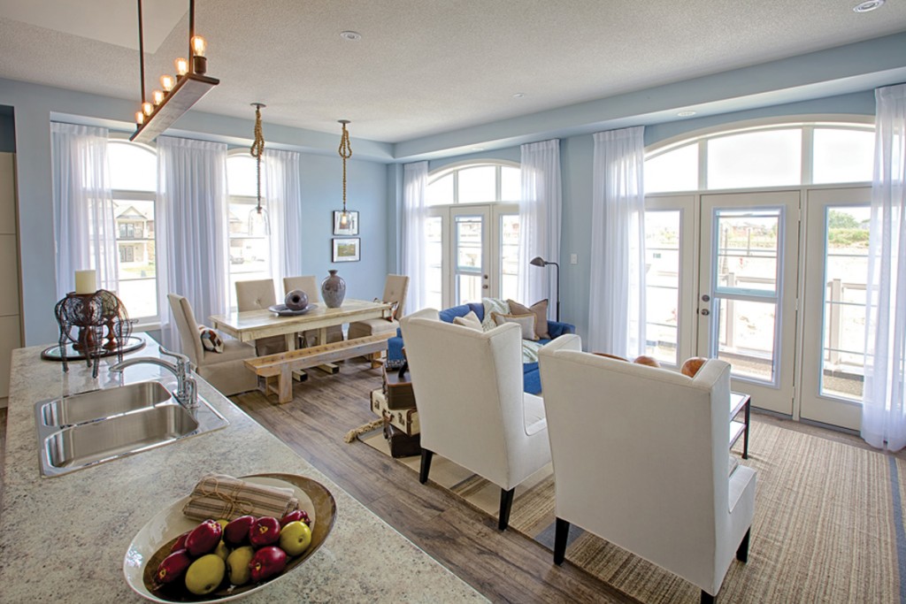 Serenity Blue brightens the living room at Uptownes in Stouffville.